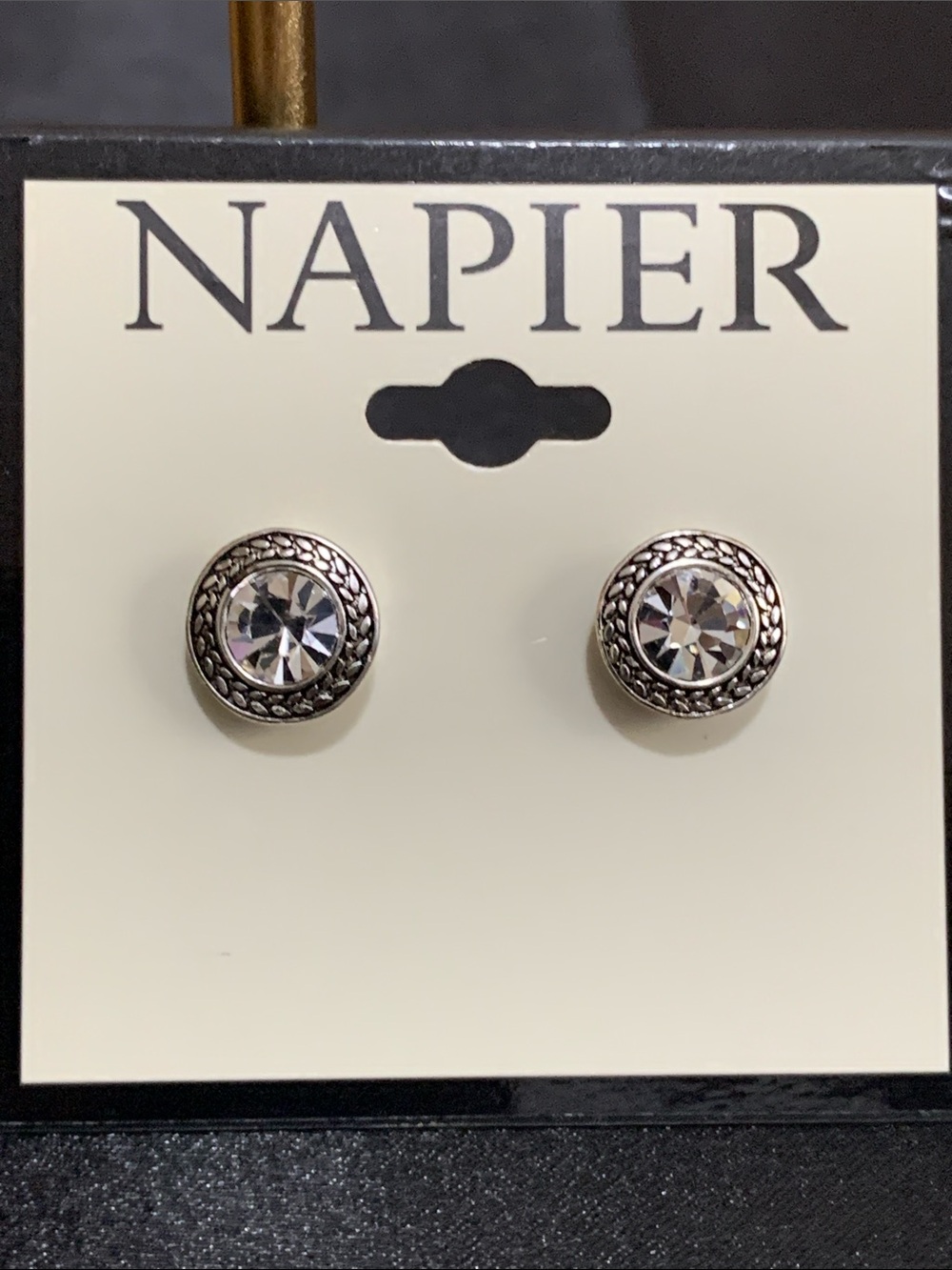 NWT Napier silver tone clear stone stud earrings